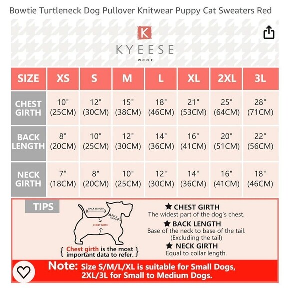 Kyeese Bowtie Turtleneck Pullover Pet Sweater Red Size S New With Tag - Picture 3 of 7